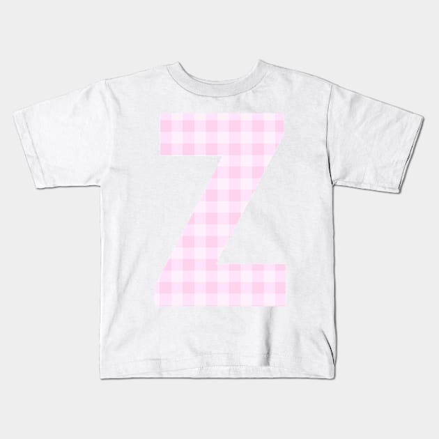 Pink Letter Z in Plaid Pattern Background. Kids T-Shirt by BloomingDiaries